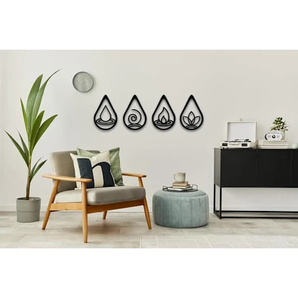 Metallväggkonst, Fyra Element Symbol, Jord Luft Eld Vatten och Luft Eld, Geometrisk Väggdekoration, Inomhusväggdekoration
