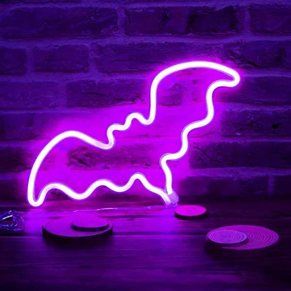 Neon Bat Sign, LED Bat Light för väggdekor, Batteri/USB-driven, Halloweenfest, Bar, Rumsdekor