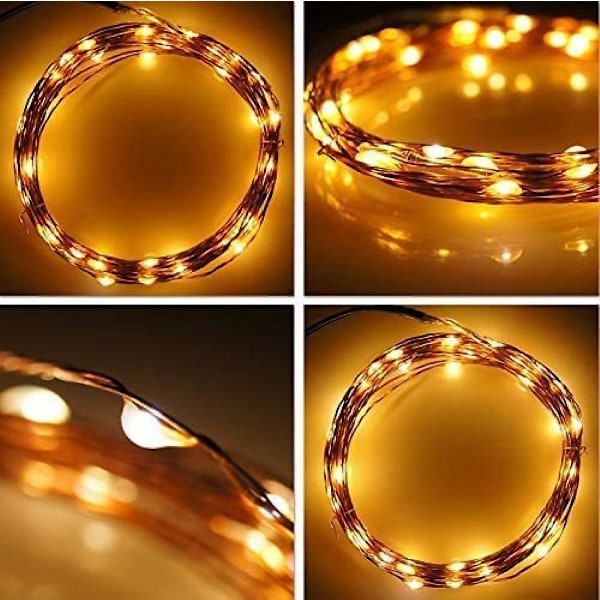 1M 10 Varmvita LED-lampor Koppartråd Plug in strömkälla Firefly Fairy Lights Bröllopsfest Juldekorationer Hem Sovrumsdekor
