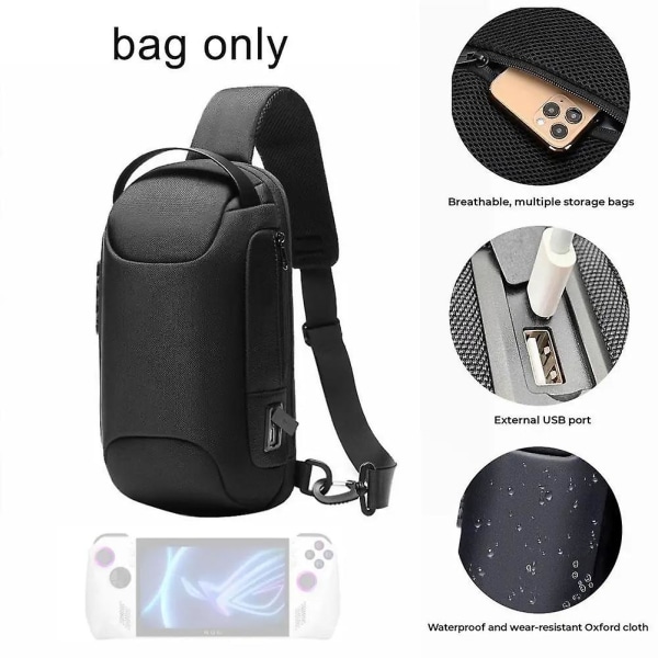 Ny for 7 tommers ASUS ROG Ally tilpasset super oppbevaringspose vanntett pose støtsikkert pose anti-tyveribeltelås