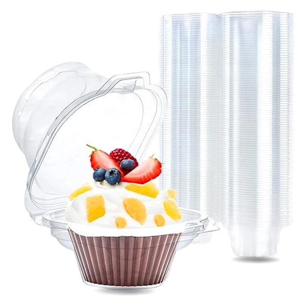 Individuelle Cupcake-beholdere, 100 stk. klare Cupcake-bokser, Cupcake-holdere med lokk, enkeltrom