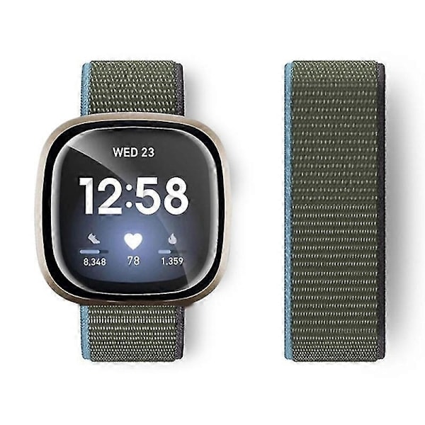 /HH/Yhteensopiva Fitbit Versa 4/Sense 2 kanssa Pehmeä Nylon Kellon ranneke Urheilu Loop Vaihtoranneke s202412242730-Perfet Tumma Oliivinvihreä
