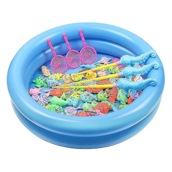 Magnetiskt fiskeset för barn med uppblåsbar pool, leksaker för vattenlek, fiskespel, utomhusleksaker, födelsedagspresent