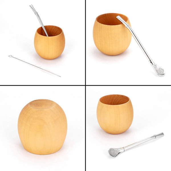 2x Trä Yerba Mate Gourd Mate Teset Naturligt Trä Kaffe Vatten Mate Kopp Med Sked Halm Bombilla Bru