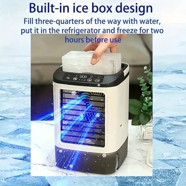 Mini luftkøler med vandkøling, bordventilator med LED-lys til hjemmet/kontoret/kollegiet