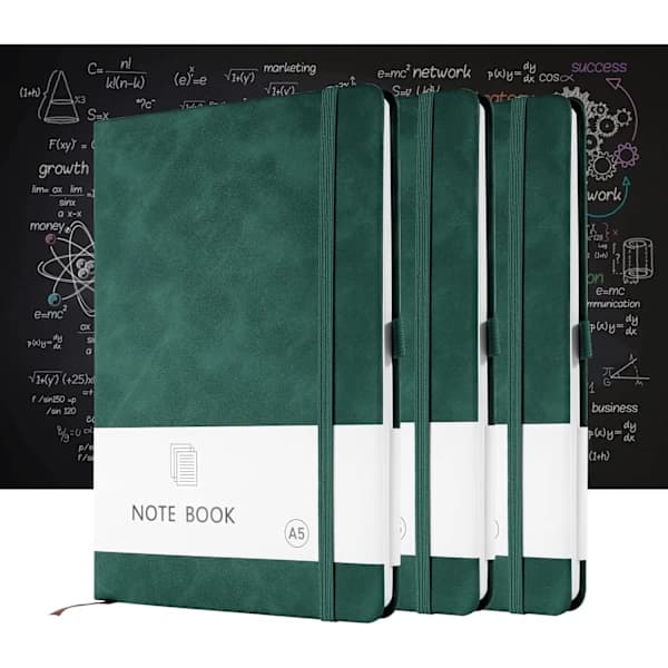 HA~A5 Notesbog, PU Læder Notesblok til Kontor Skole Hjemme Virksomhed Skrivning & Noter 200 Sider (100 Ark) - Grøn
