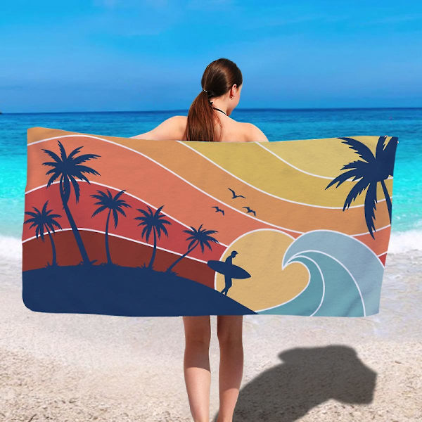 Kokospalmer Bølger Trykt Strandhåndklæde, 30 x 15 Tommer Tyndt Letvægts Blødt Fingerspids Håndklæde Mikrofiber Håndklæde Swimmingpool Håndklæde