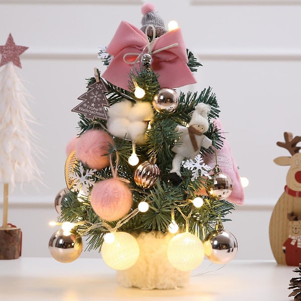 Mini julgran med LED-lampor 35 cm bordsjulgran dekorerad presentaskar för hemmakontor bar hem matbord dekor