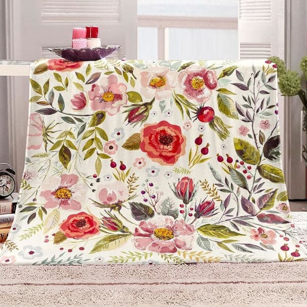 Vildblomster blomsterplaidtæppe Botanisk blomsterprintet tæppe Superblød flanneltæppe Let og luftig 127 cm X 152 cm