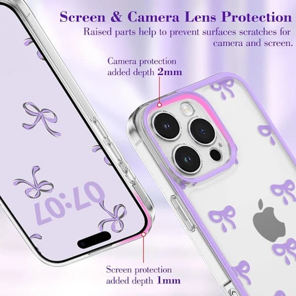 Etui for iPhone 16 Pro Max, Transparent med Søt Rosettdesign, Estetisk, Hevet Kamerabeskyttelse