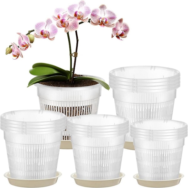 16 st Krukor 4,5/5,5/6/7,5 tum med Hål och Underfat Planteringskrukor Transparent Plast Blomkruka