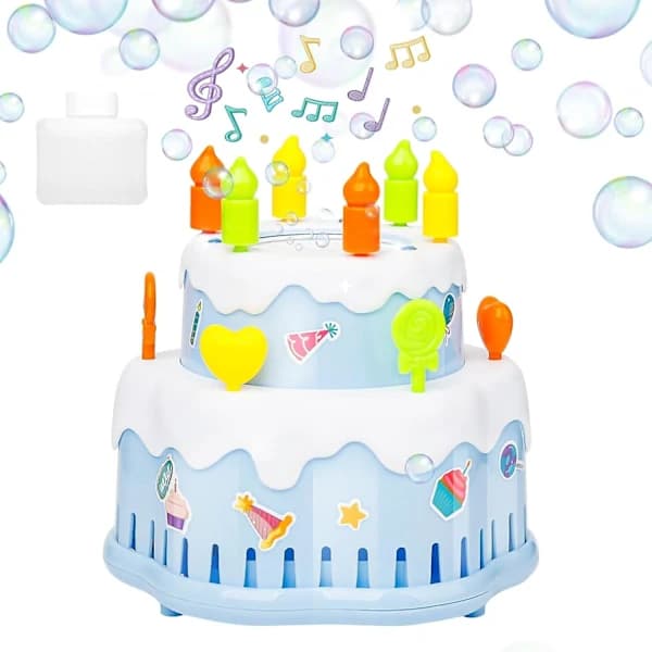 HA~Cake Shape Bubble Machine for Kids - Automatic Bubble Blower Maker with Solution, Toy Gift for Little Boys and Girls