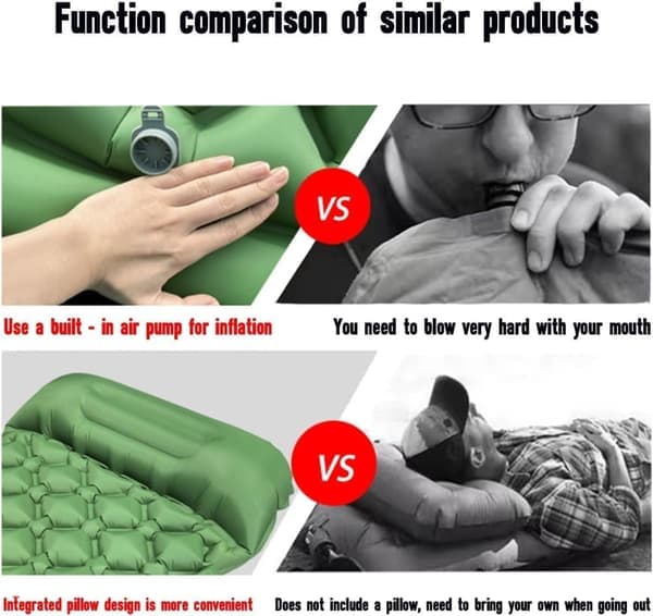 Self-Inflating Sleeping Pad with Foot Pump & Pillow, Ultralight Waterproof, 190x60 cm
