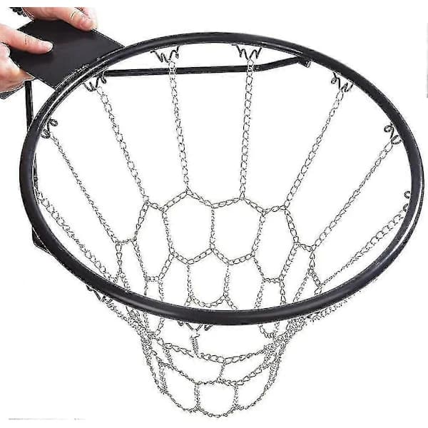 Basketboldnet i metalkæde, erstatning til udendørs indendørs standardring 12 kroge jernkæde basketboldnet