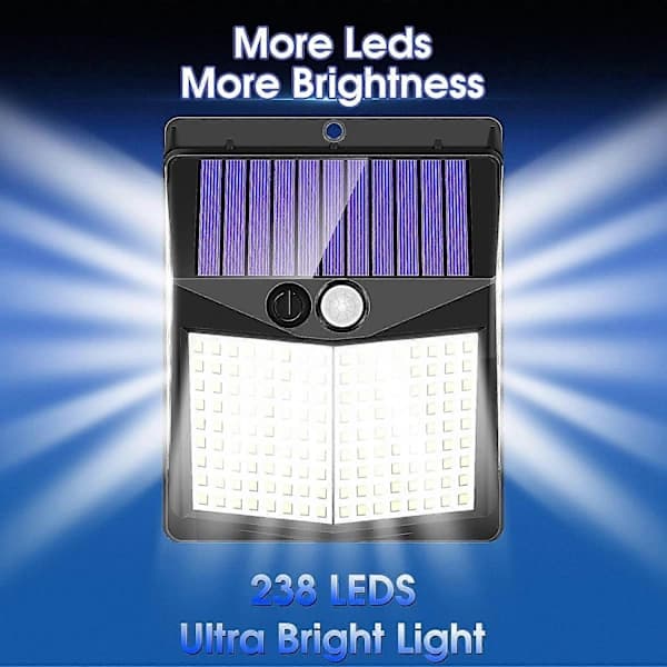 Solcellelamper for utendørs bruk, 238 LED solcellelamper med bevegelsessensor og 3 moduser, 270° vidvinkel, IP65 vanntett solcellevegglampe