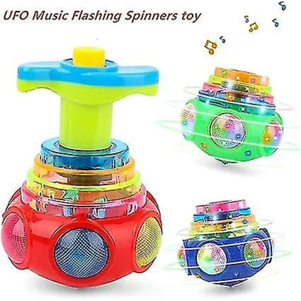 2 stk Musikkblinkende Spinnerleker med Kaster, Lysende Spinnertopper for Barn, Gyroskop LED Lysende Leke, Blinkende Spinnertopp Leke, Tilfeldig Farge