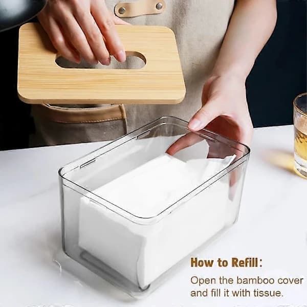 HA~Servietholder, Servietæsker, Rektangulær Servietdispenser med Bambuslåg, Træservietæske (L)