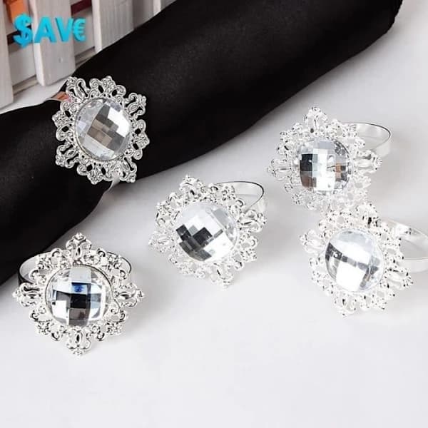 SERVETTRING - Bröllopsbankettsdekor - 12 st Diamant - Akryl - Silver