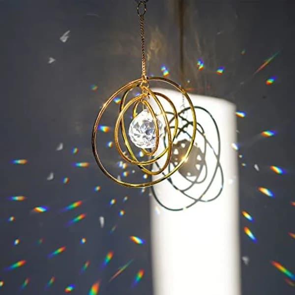 30 cm Solfanger Krystall Galaxy, Vindushengende Regnbue Solfanger, Glasskule Prisme Solfanger med 4 Messingringer