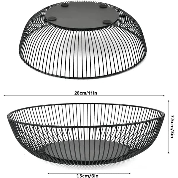 HA-2 pcs Black Wire Fruit Bowl, Wire Fruit Basket Decorate Fruit Basket Bread Snack Vegetable Storage Basket