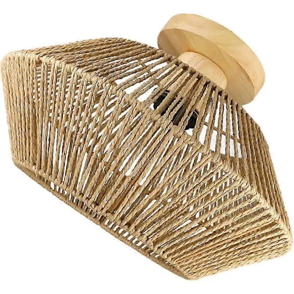 Boho Semi eldre Taklampe LED Taklampe eldre Taklampe Rotting Halmrep Badlampskjerm
