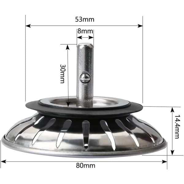 18-hulls vaskesil, rustfritt stål, 78 mm diameter, erstatningsplugg for vask