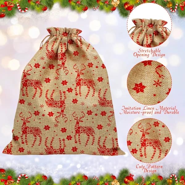 4 st julklappspåsar med dragsko, 30x40 cm linne julklappsförpackningspåsar återanvändbara julgodispåsar