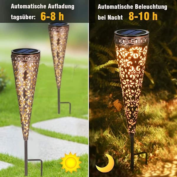 2 st LED utomhus plug-in solcellslampor trädgård metall