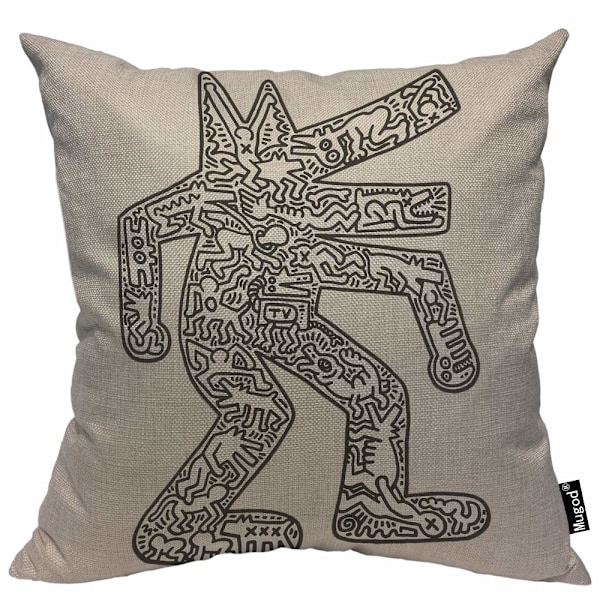 Pillow Cases Modern Haring Abstract Graffiti Printing Grey Balck Throw Pillow Cover Cotton Linen Indoor Square Cushion Cover