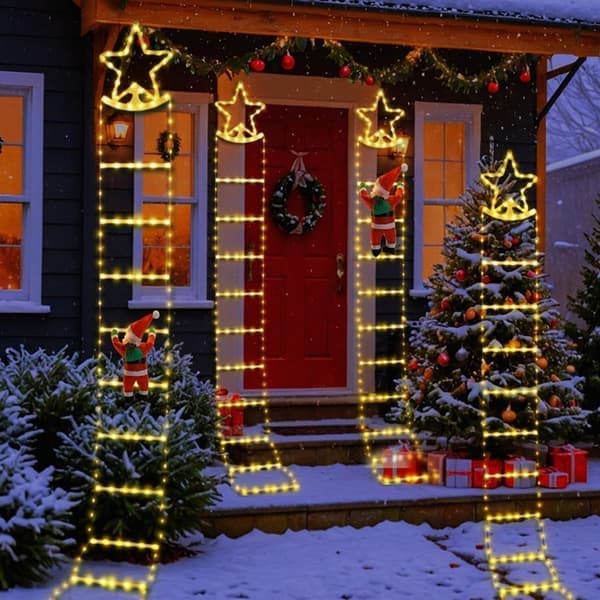 LED-julebelysning - Juletrappe med nisse - 8 blinkende moduser