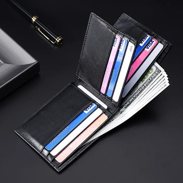 Sort Herre Pung Læder Bifold 11cm L x 1.5cm B x 8cm H