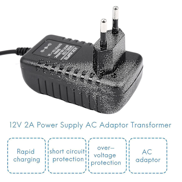 AC/DC 12V 2A 24W Strömadapter Transformator för 5050 3528 Ljus EU-kontakt