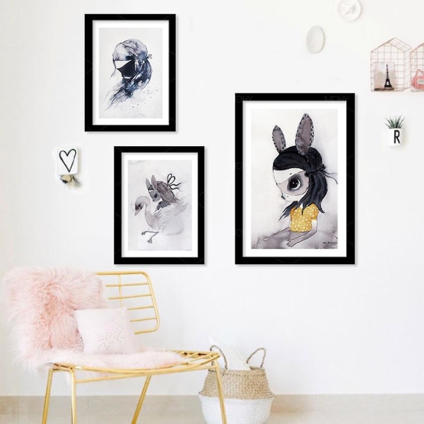 Wekity Miss Rabbit Seinätaide Canvas Painatus Juliste, Yksinkertainen Söpö Vesiväri Taide Piirustus Dekor Kotiin Olohuoneeseen Makuuhuoneeseen Toimistoon ja Lastenhuoneeseen (Sarja
