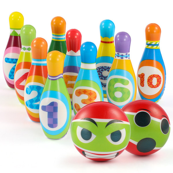 Barn Bowling Leksaker Set, Toddler inomhus utomhusaktivitet Lekspel, mjuka 10 skumpinnar och två bollar lekset, pedagogiskt, födelsedagsdel