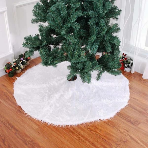 Juletrematte Langhåret Juletrefilt 90CM Juletrefot Matte Rund Hvit Juletrefilt