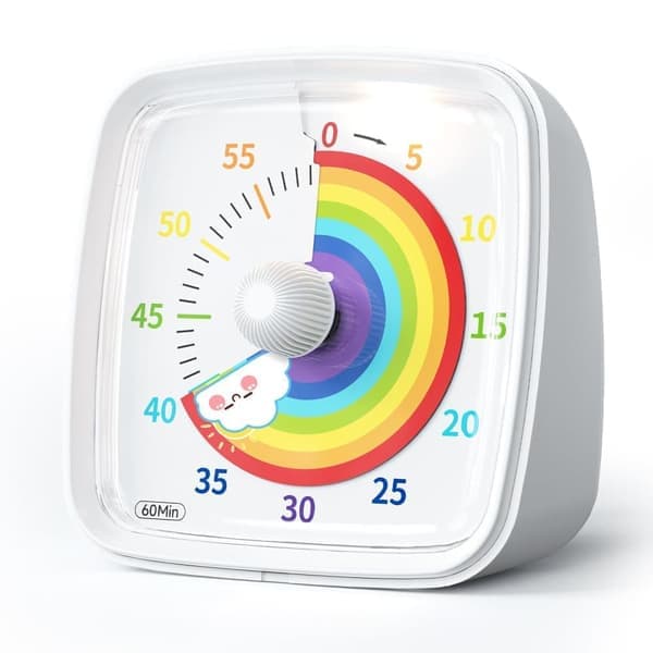 Visuell Timer 60 Minutter Med regnbuemønster og lydløs blinkfunksjon, Justerbart Volum