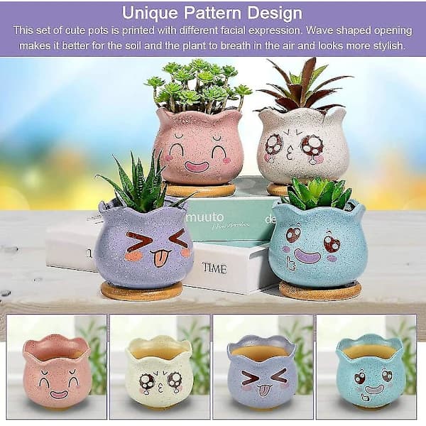 4 Pcs Ceramic Succulent Planter Pots Mini Cactus Plant Flower Pot Container