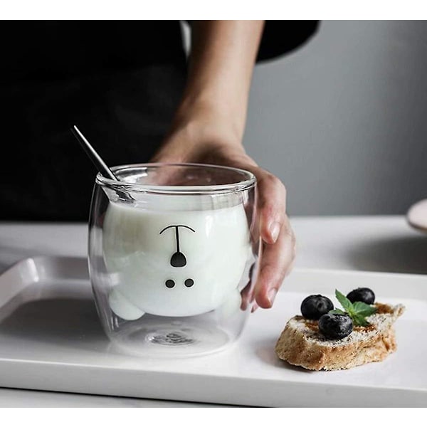 Sødt krus bjørn te kaffe kop mælk par dobbelt væg glas krus sjov Valentinsdag fødselsdag gaver til dig transparent farve(WZ1272)