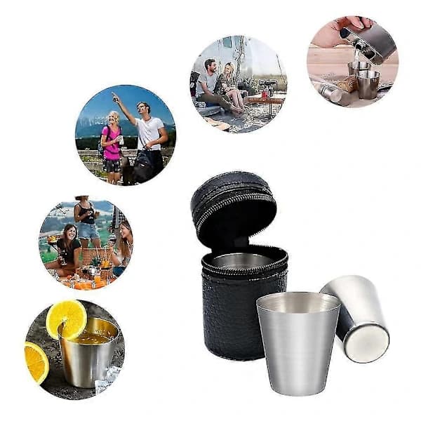 30 ml Mini Rustfrit Stål Sholas Drikkeglas Med Lædertaske Til Køkken Bar []