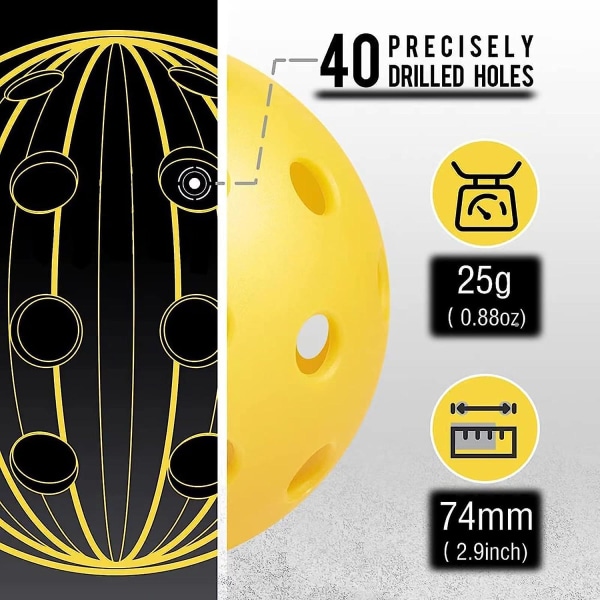 Pickleball-pallot, ulkoilmapallo, 40 reikää, USAPA-hyväksytty, 6/8 pakkaus