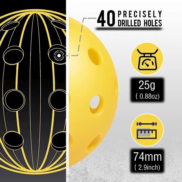 Pickleballbollar, Pickleballbollar för utomhusbruk, 40 hål Pickleballbollar för utomhusbruk USAPA-godkända Pickleballbollar 6/8-pack