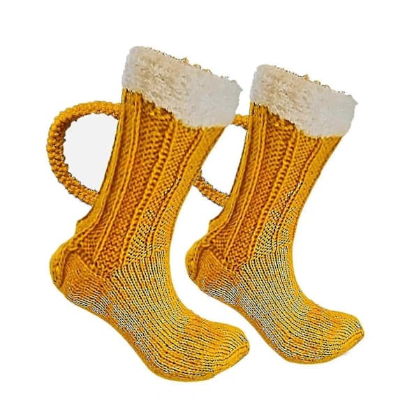 HA~3D Ølsejdel Strømper Søde Unisex Sjove Nye Gule Stribede Strømper Varme Tykke Vinterstrømper Til Mænd A