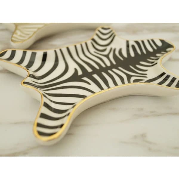 Zebra Stribet Smykkeskrin Keramisk Serveringsplade Guldbelagt 15 cm, Sort