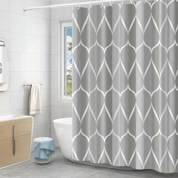 Vandtæt polyester badeforhæng, hurtigtørrende, forstærket top, rustbestandige ringe til badeværelser, grå, 150 x 200 cm
