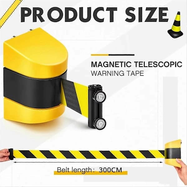 3 Meter Magnetisk Utdragbar Väggbarriär Säkerhetsbälte [] Gul Svart
