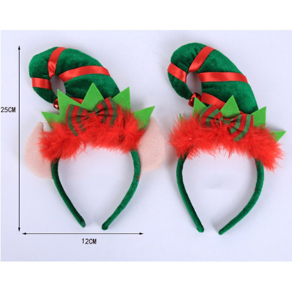 2 st julhuvudband tomtenissehatt hårbåge söt tomtenisseöron hårband tomtenissar festhattar med pingelklockor fjäder för tomtefest karneval
