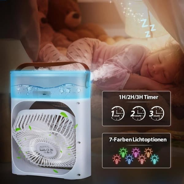5-i-1 mini luftkøler – bærbar ventilator & mobil mini luftkøler med LED & 3 hastigheder