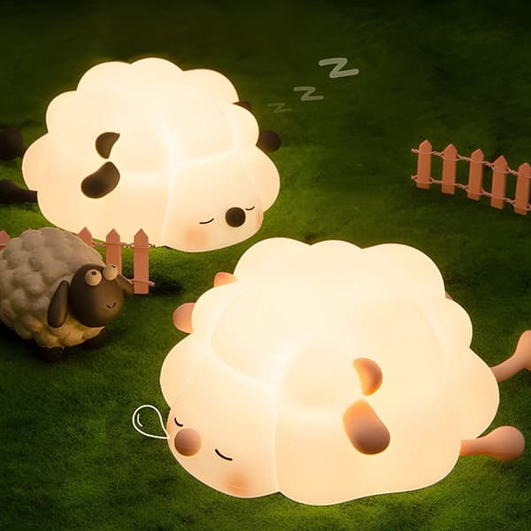 HA~Barnnatlampe - Børneværelse - Klap - Får - Babynatlampe - Timer - LED-dæmper - Børnevenlig