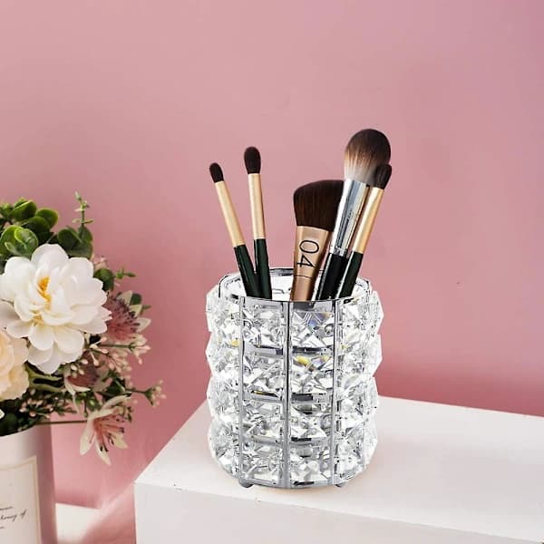 Makeup Opbevaring Børsteholder, Krystal Rund Makeup Organizer Børsteholder Makeup