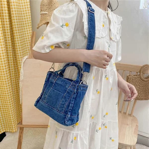 Multifunktionel Blød Denim Lomme Skuldertaske Dame Shopper Mørkeblå